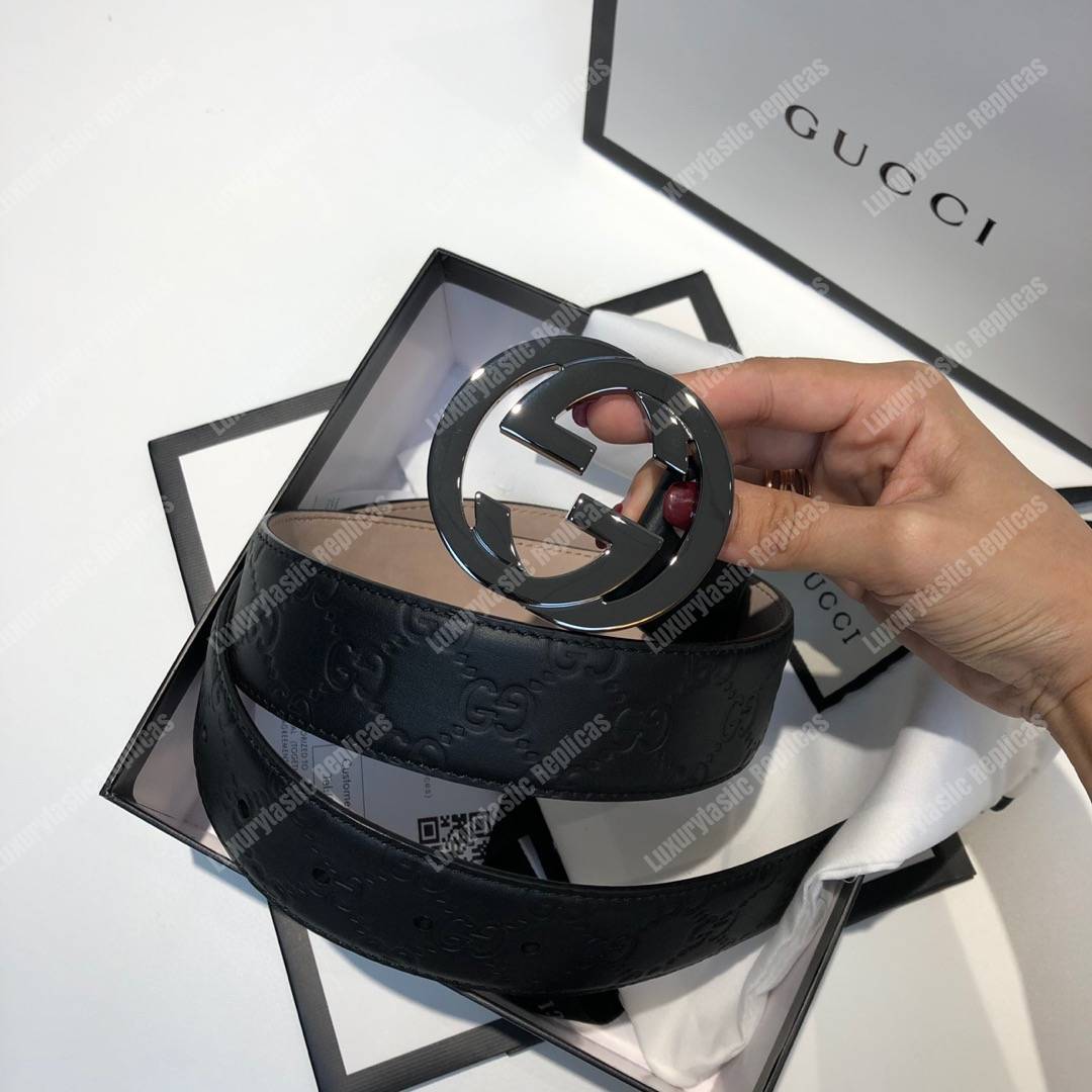 G*u*i signature leather belt black
