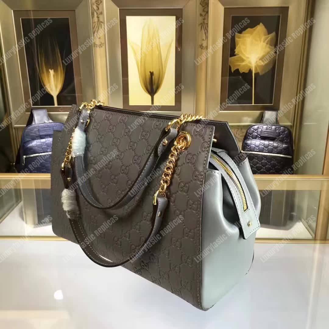 G*u*i signature medium top handle bag gray