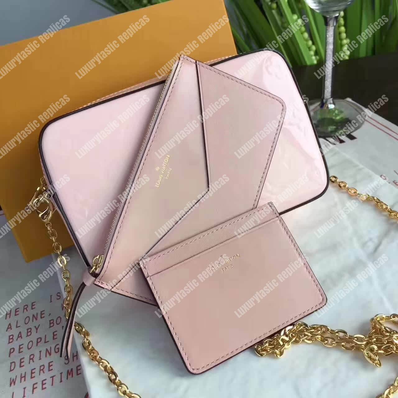 LV Camera Pouch Monogram Vernis Leather Rose Ballerine