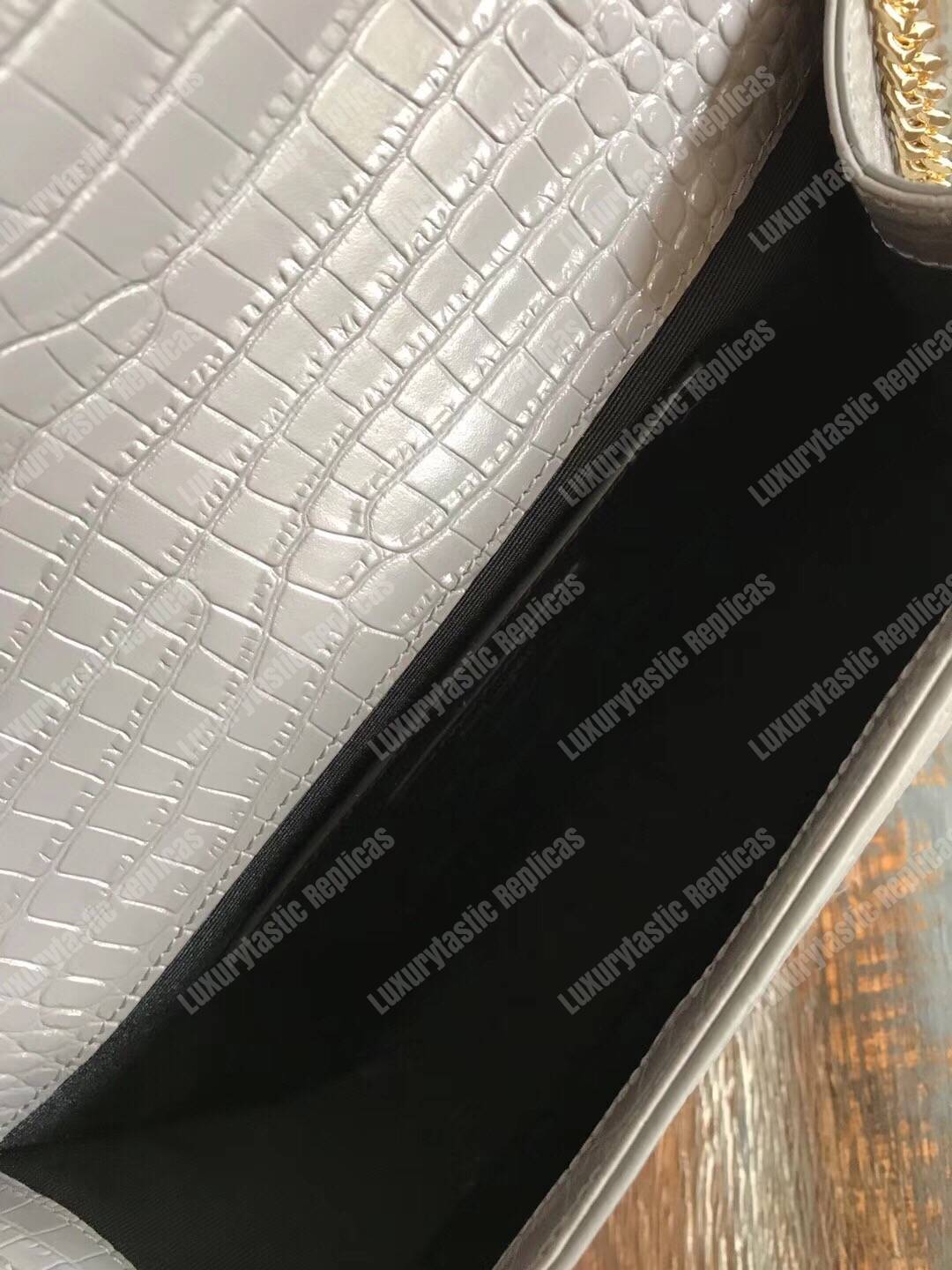 Saint Laurent Medium Kate Tassel Chain Bag Earth Grey Crocodile