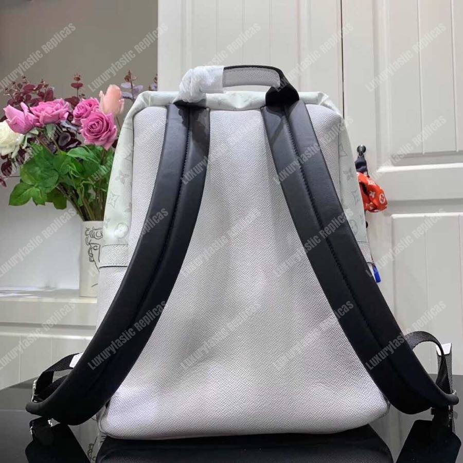LV Discovery Backpack PM Taiga Leather Monogram White
