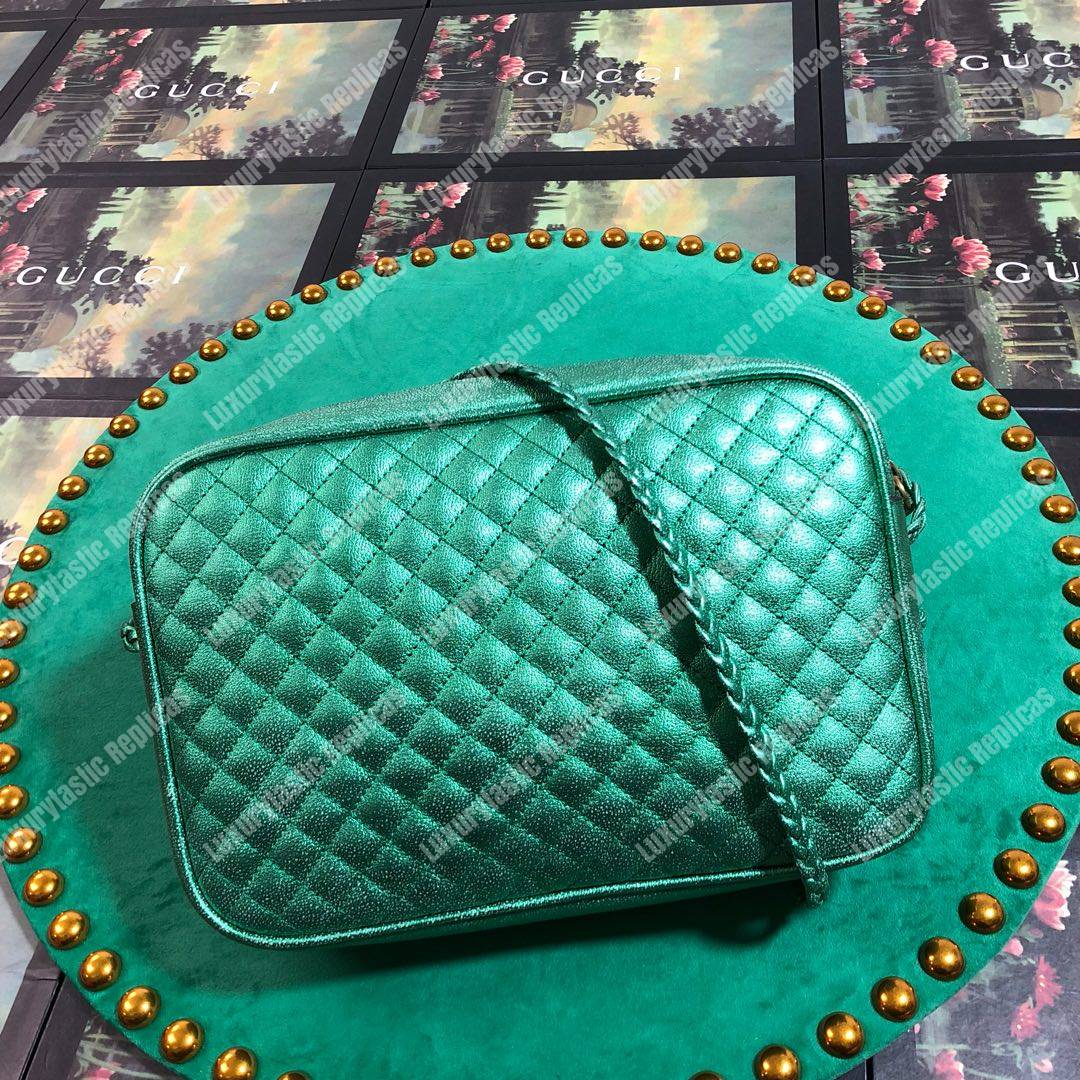 G*u*i laminated leather small shoulder bag green