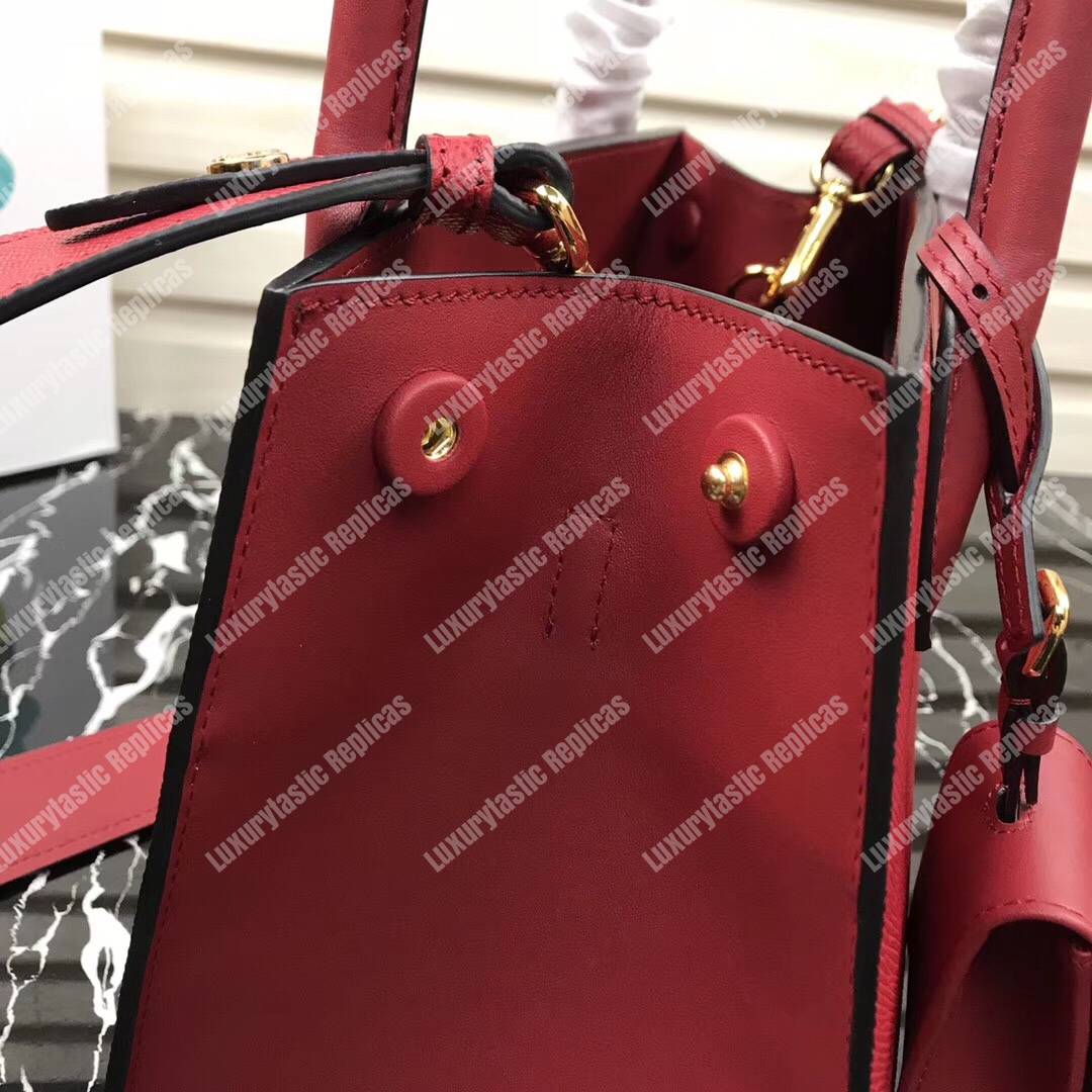 pra*a monoCh*0me saffiano leather bag red