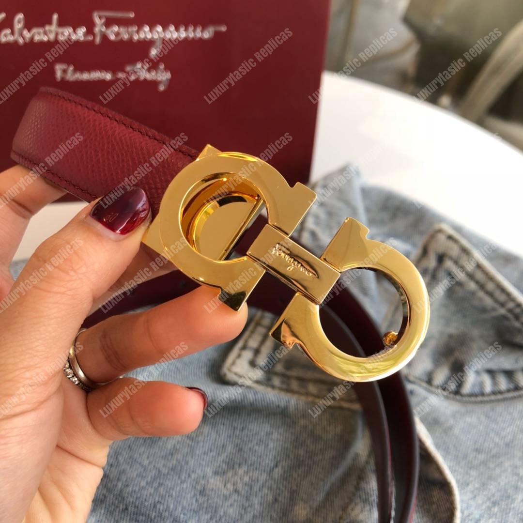 Salvatore Ferragamo Adjustable Gancini Belt Dark Red