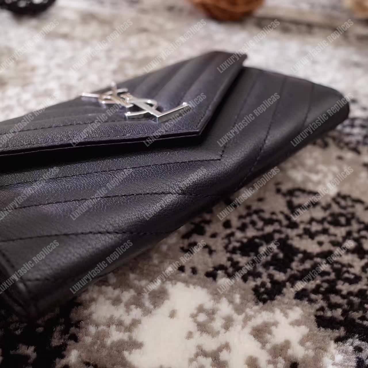 Saint Laurent Monogram Large Flap Wallet Black De Poudre