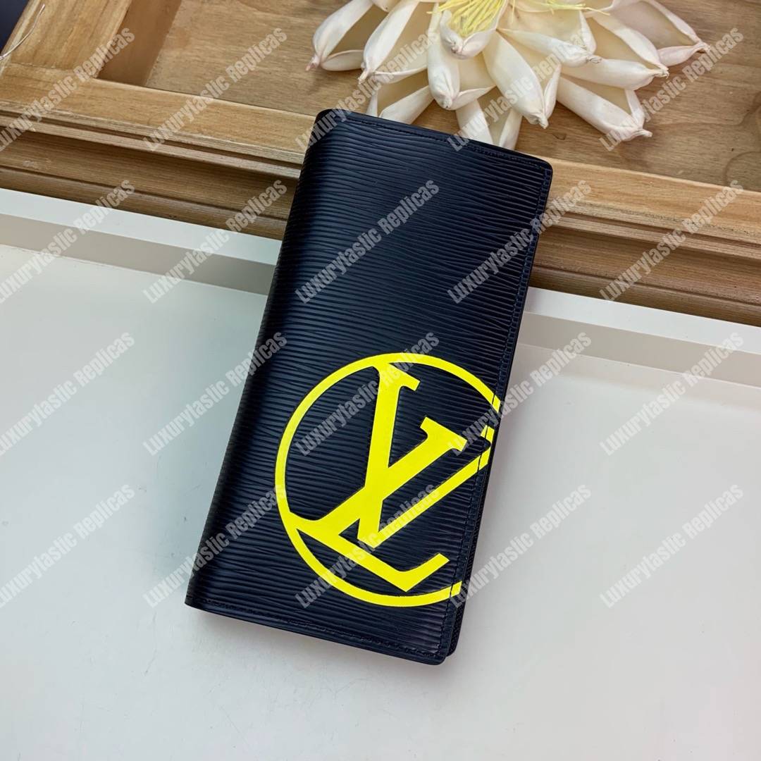 LV Brazza Wallet Epi Leather Yellow Initial Noir