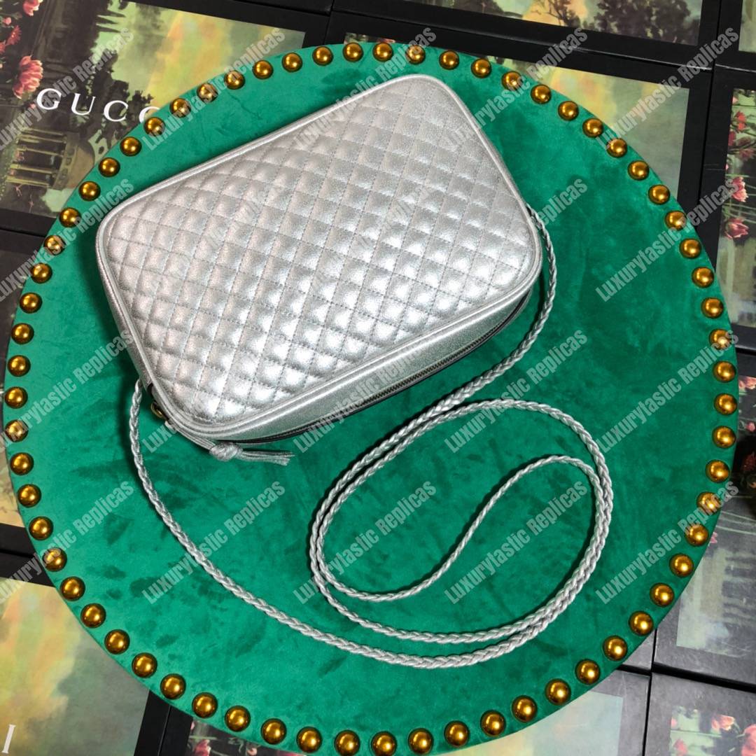 G*u*i quilted leather small shoulder bag silver
