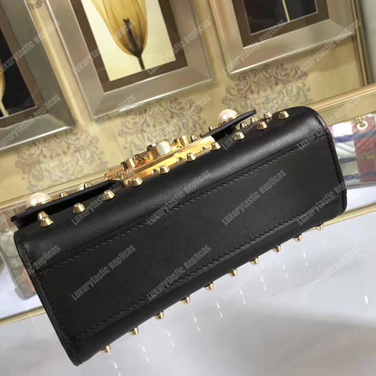 G*u*i padlock shoulder bag black with pearls