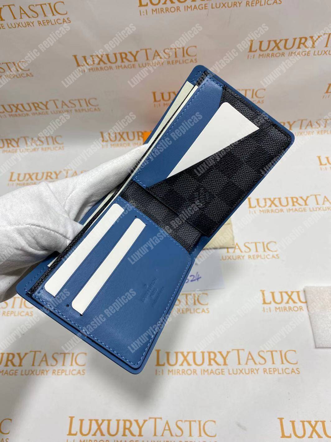 LV Multiple Wallet Damier Graphite Canvas Blue Neon