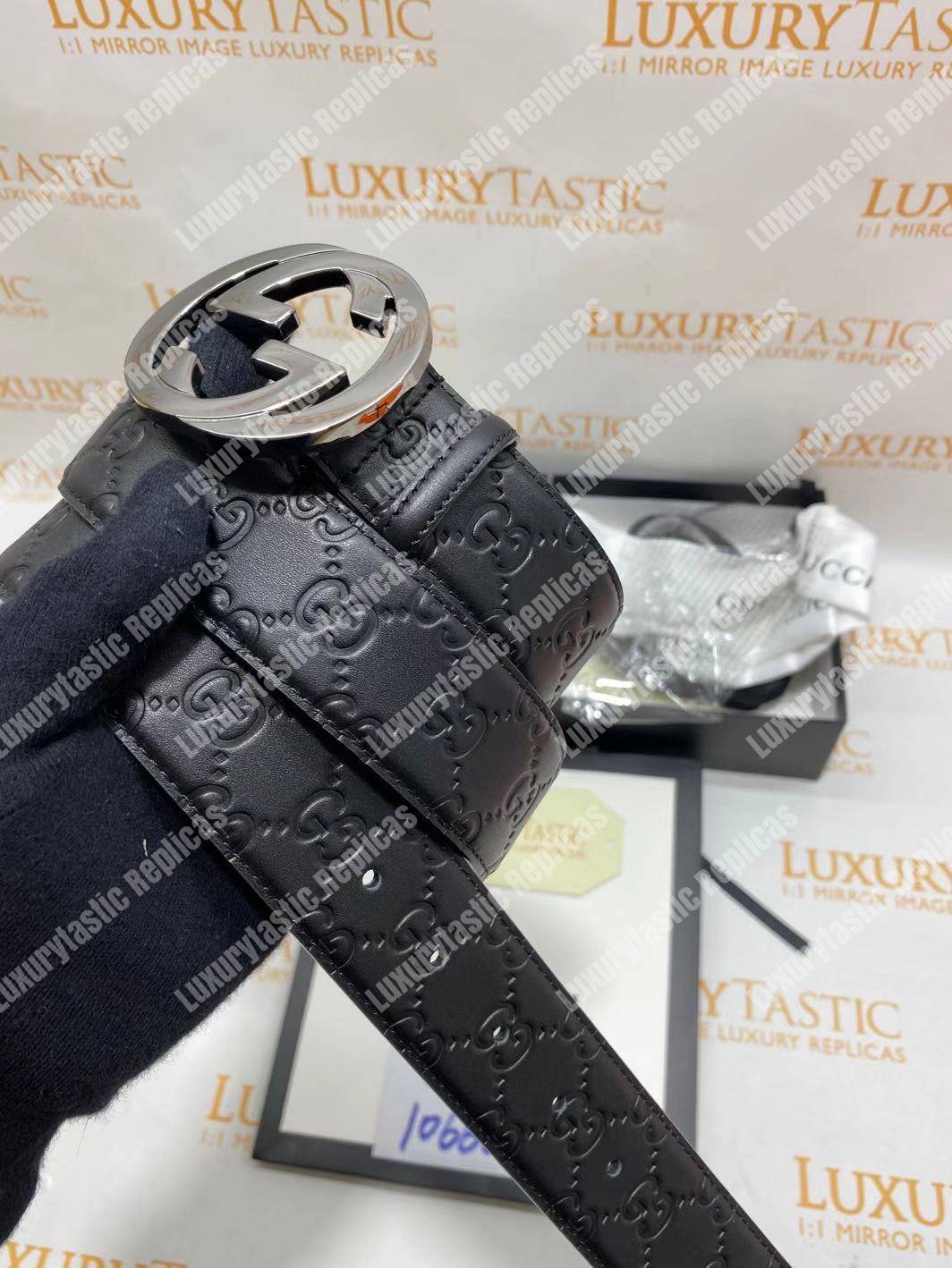 G*u*i signature leather belt black