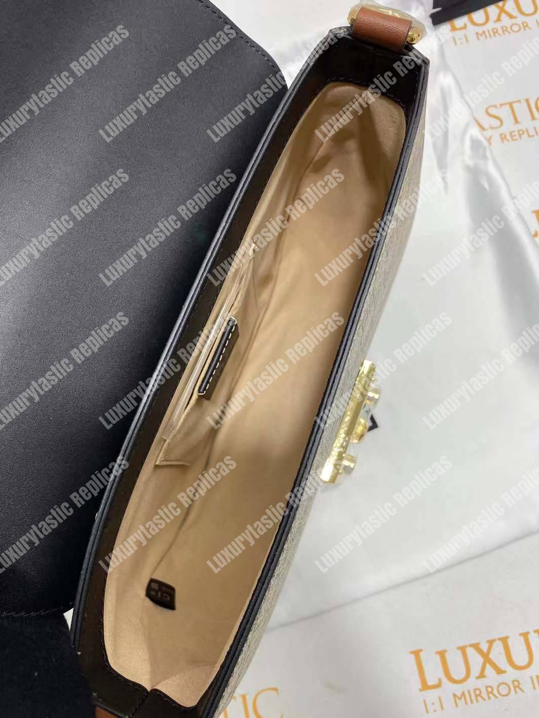 G*u*i padlock medium gg shoulder bag beige/ebony black