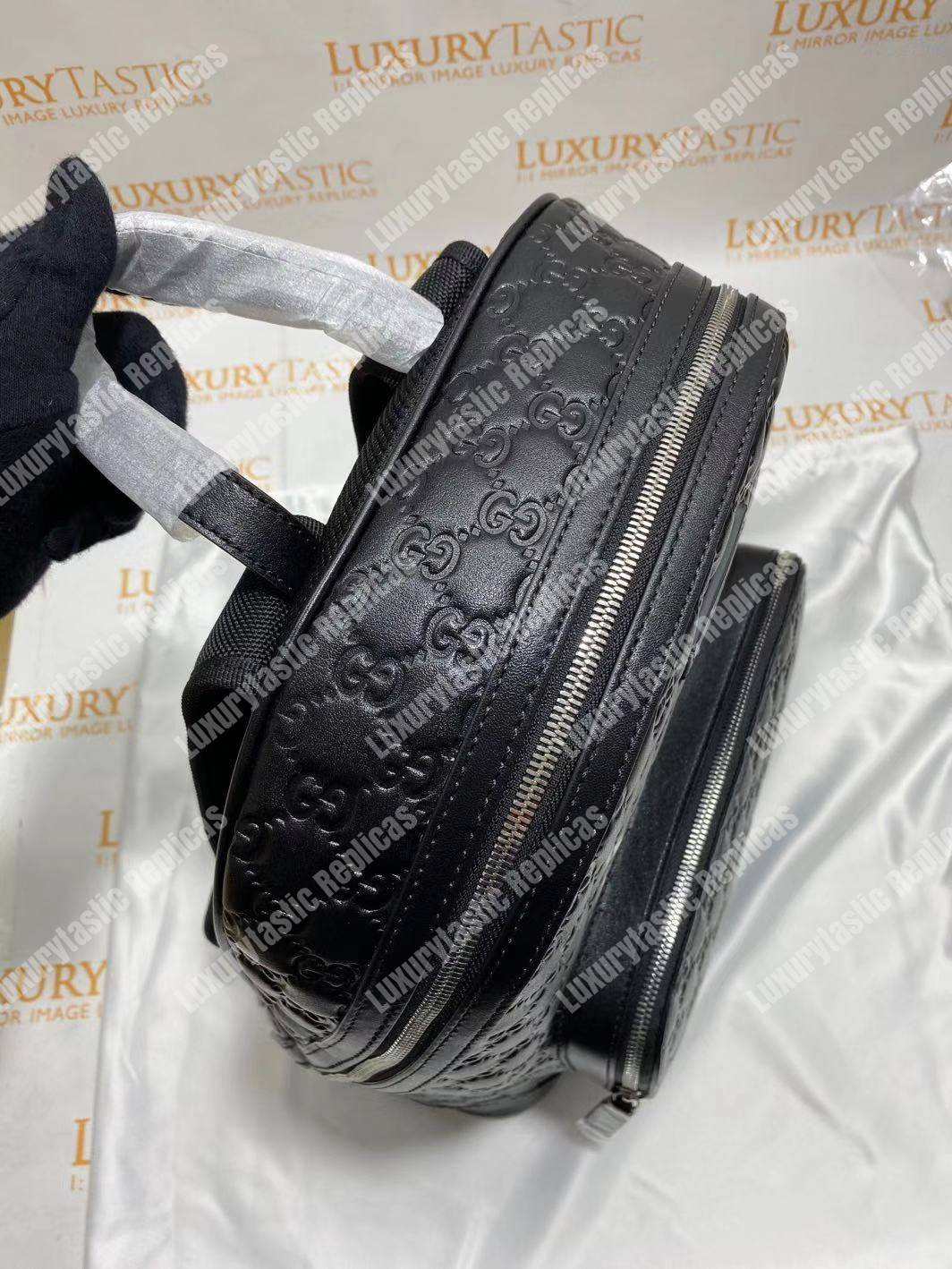 G*u*i signature leather backpack black