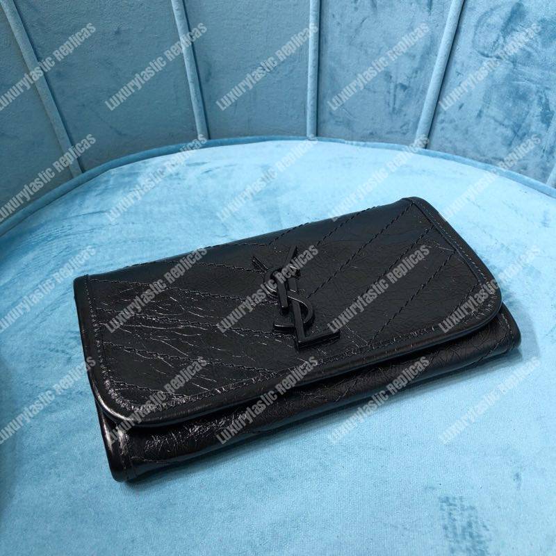 Saint Laurent Niki Large Wallet In Crinkled Vintage Leather Black