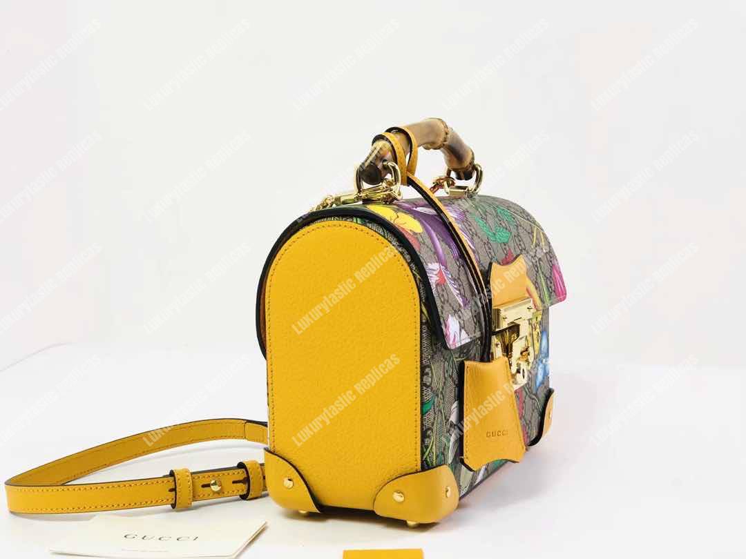 G*u*i padlock gg flora small bamboo shoulder bag
