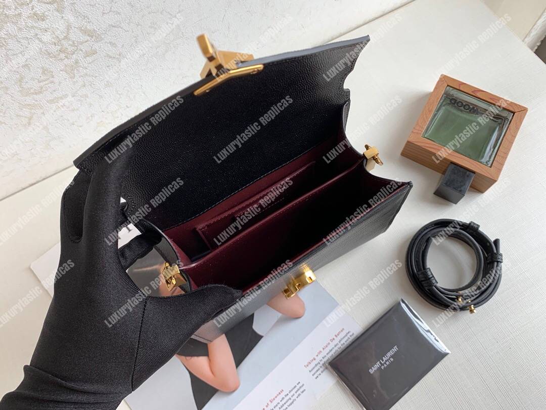 Saint Laurent Cassandra Mini Top Handle Bag In Grain De Poudre Embossed Leather Black