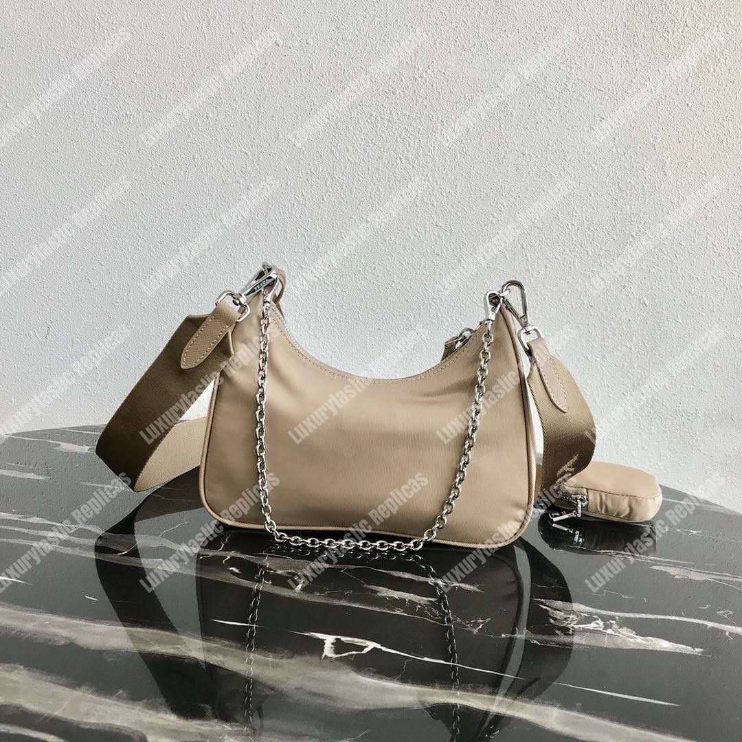 Pra*a re-edition 2005 nylon shoulder bag beige