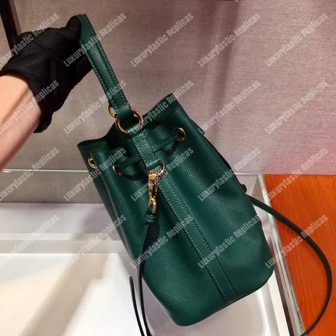 Pra*a saffiano leather bucket bag green