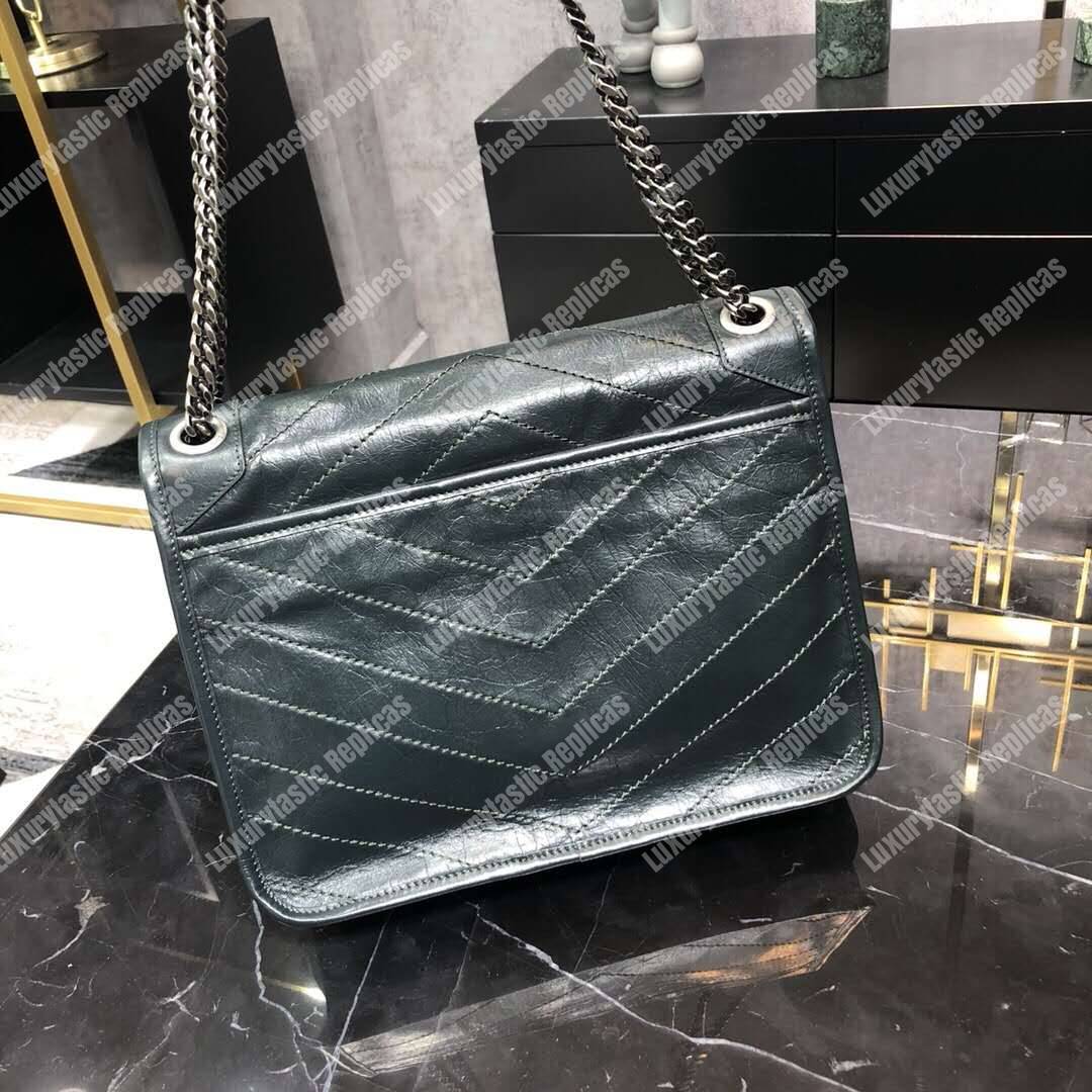 Saint Laurent Niki Medium Bag In Crinkled Vintage Leather Deep Green