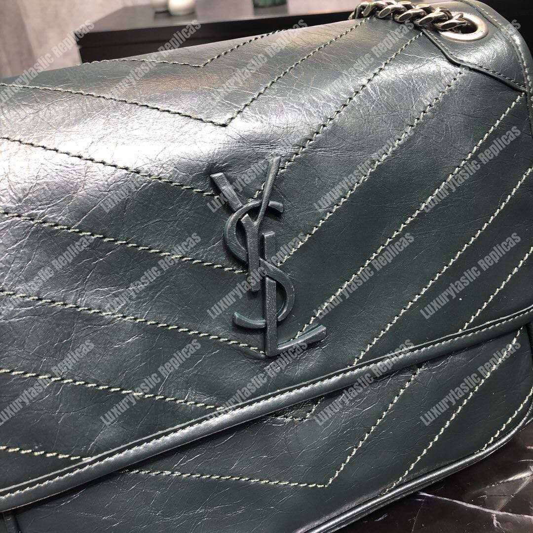Saint Laurent Niki Medium Bag In Crinkled Vintage Leather Deep Green