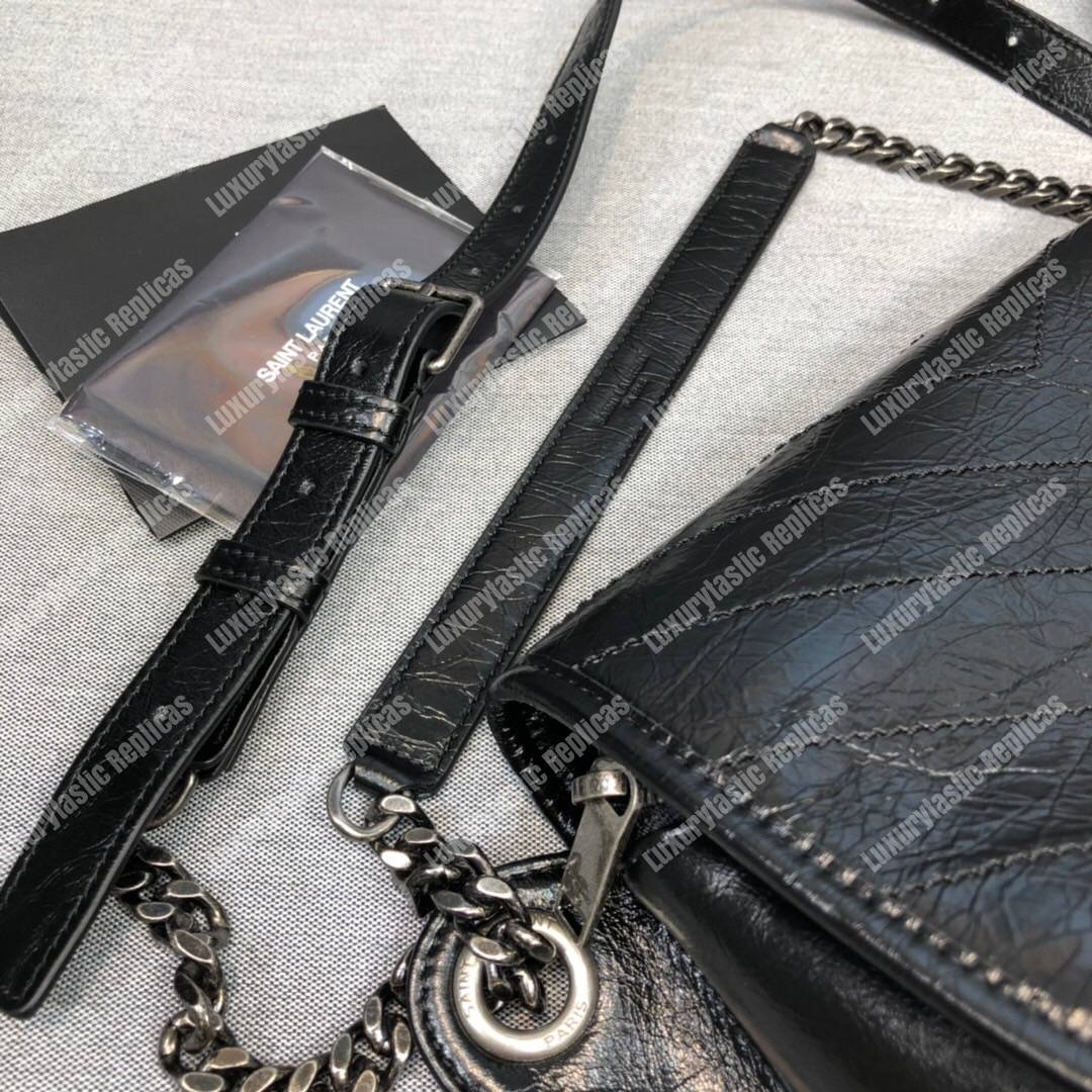 Saint Luarent Niki Body Bag In Crinkled Vintage Leather Black