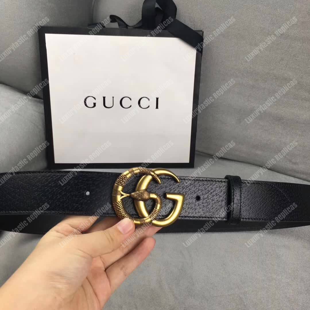 G*u*i leather belt with double g buckle with snake