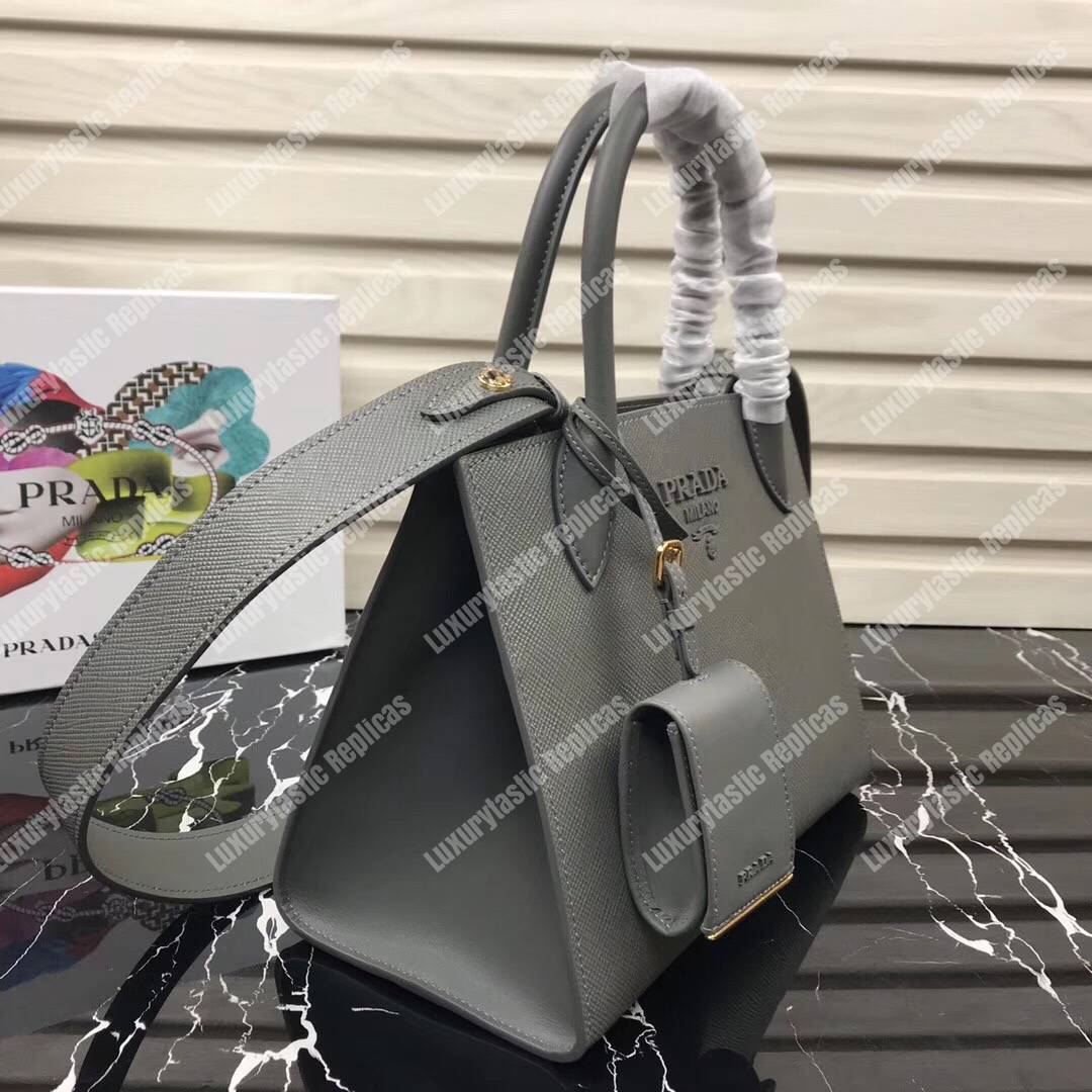 pra*a monoCh*0me saffiano leather bag grey