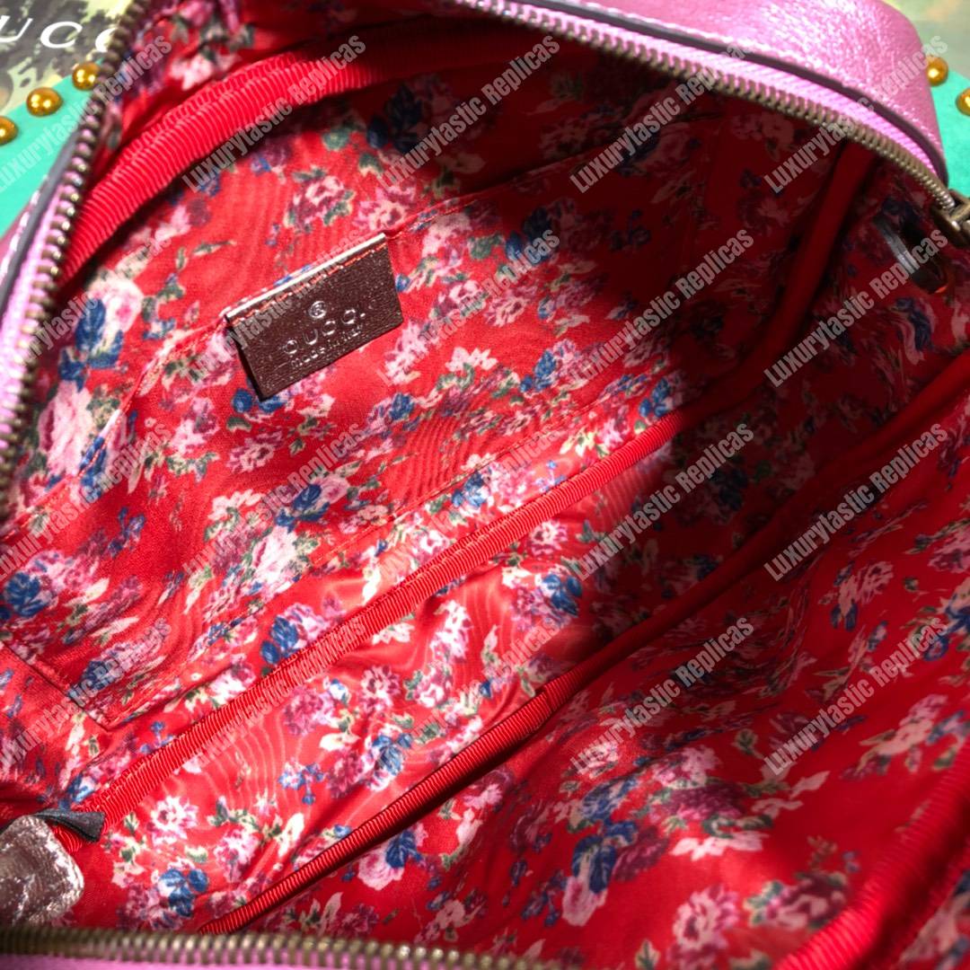 G*u*i laminated leather small shoulder bag blue/pink