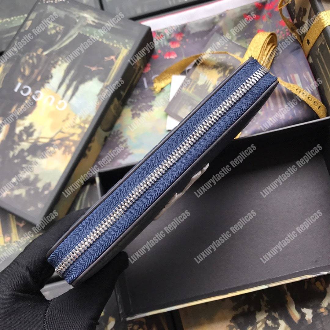 G*u*i blue zip around wallet with ny yankees™ patch