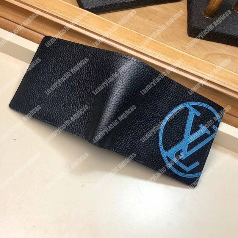 LV Multiple Wallet Taurillon Leather Blue Initials