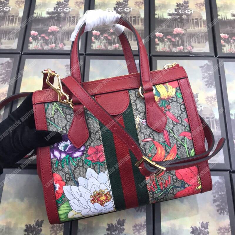 G*u*i ophidia gg flora small tote bag red