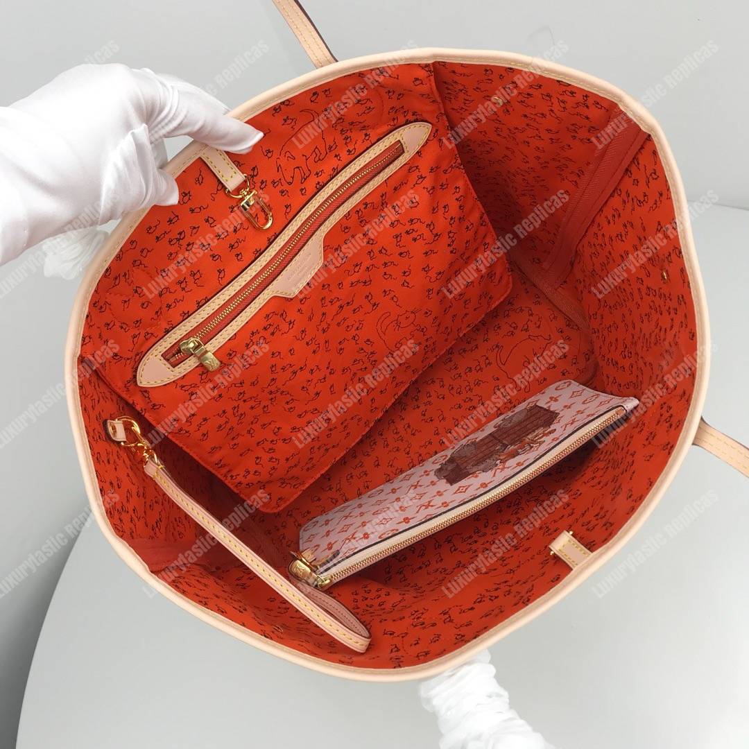 LV Neverfull MM Catogram White/Orange
