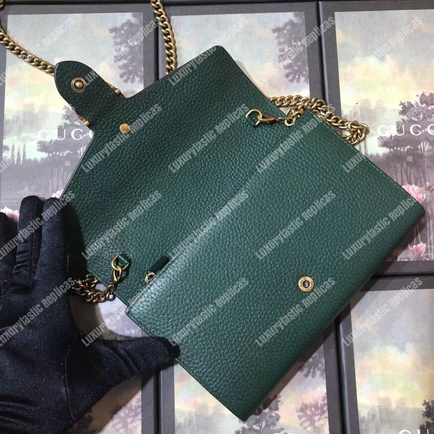 G*u*i calfskin garden dionysus chain wallet green with bat