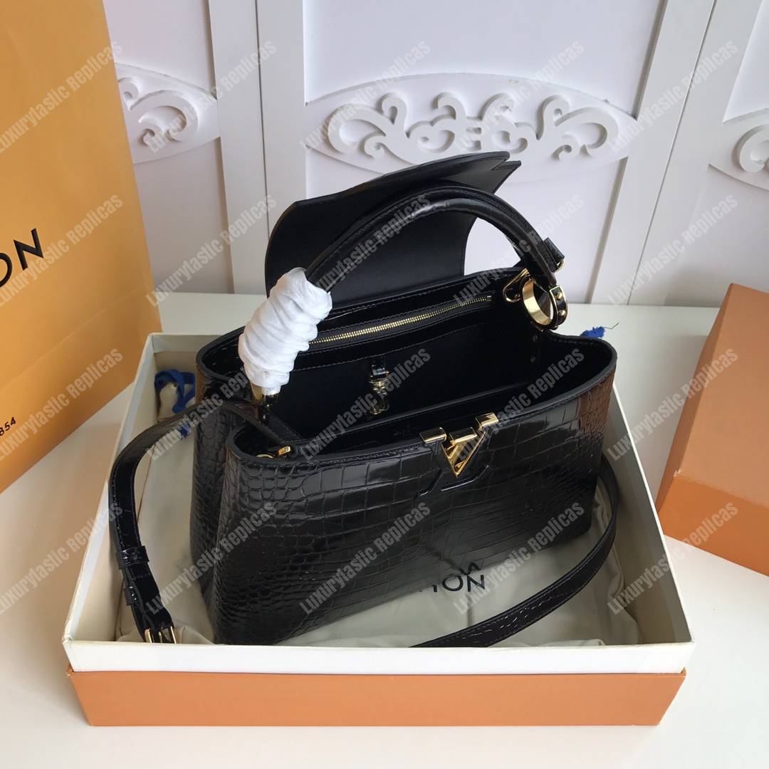 LV Capuccines BB Crocodilien Mat Noir