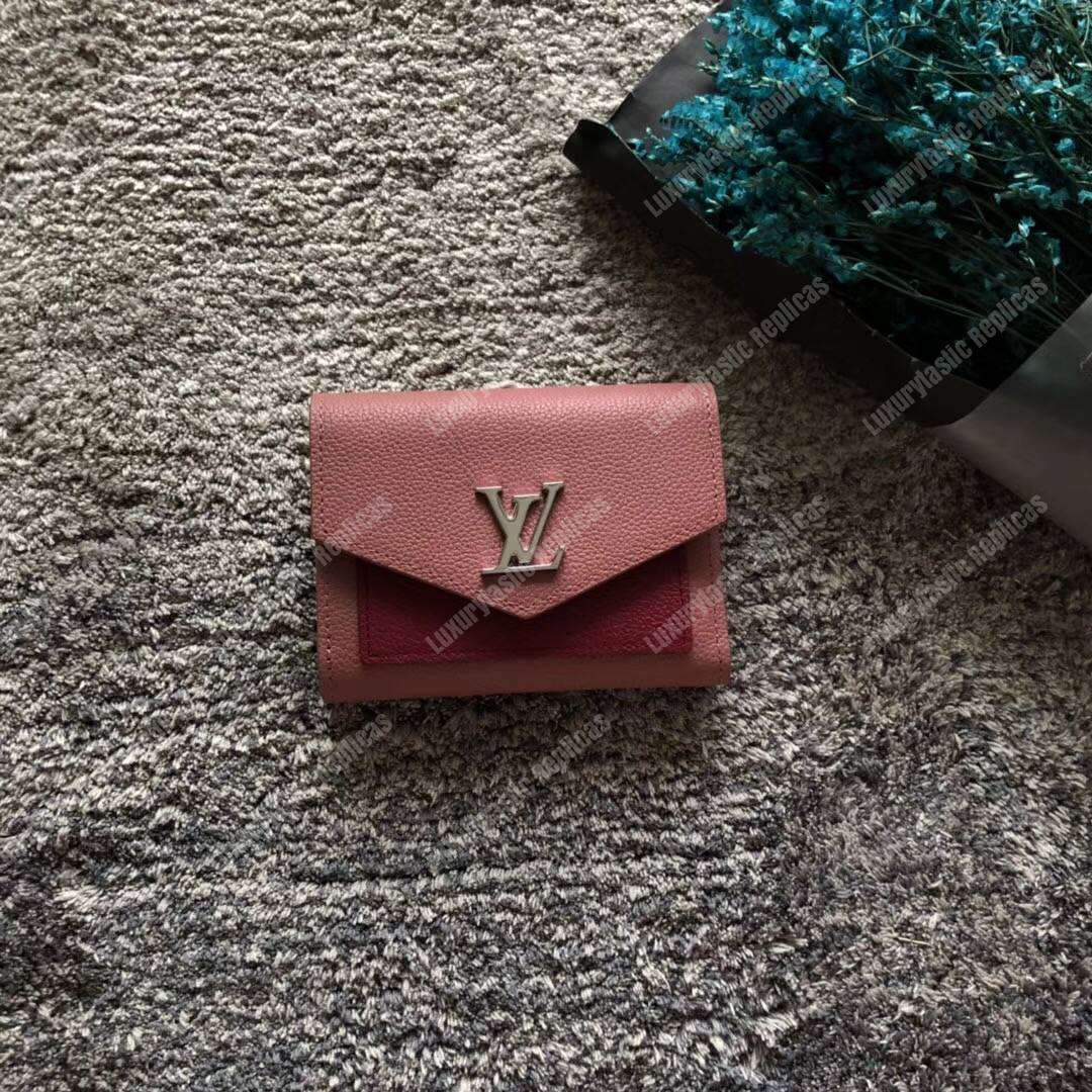 LV MyLockMe Compact Wallet Rose Boudoir Lie de Vin