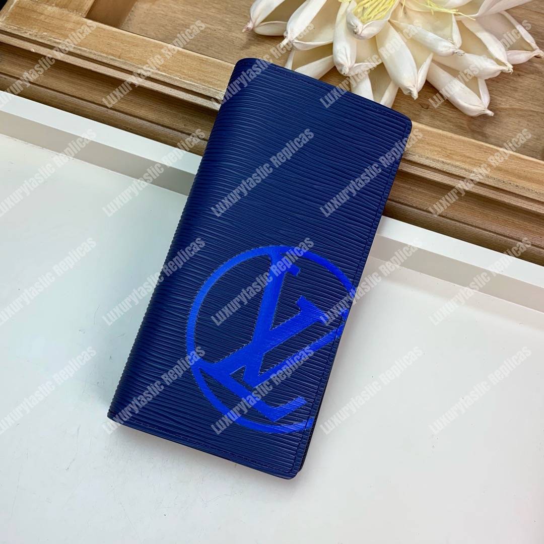 LV Brazza Wallet Epi Leather Marine Bleu Initials