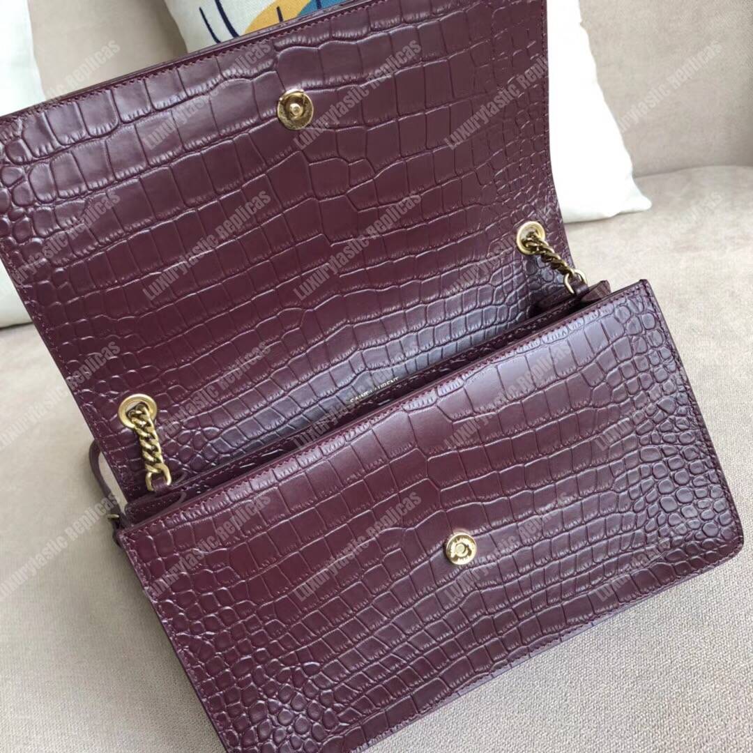 Saint Laurent Sunset Medium In Dark Red Crocodile