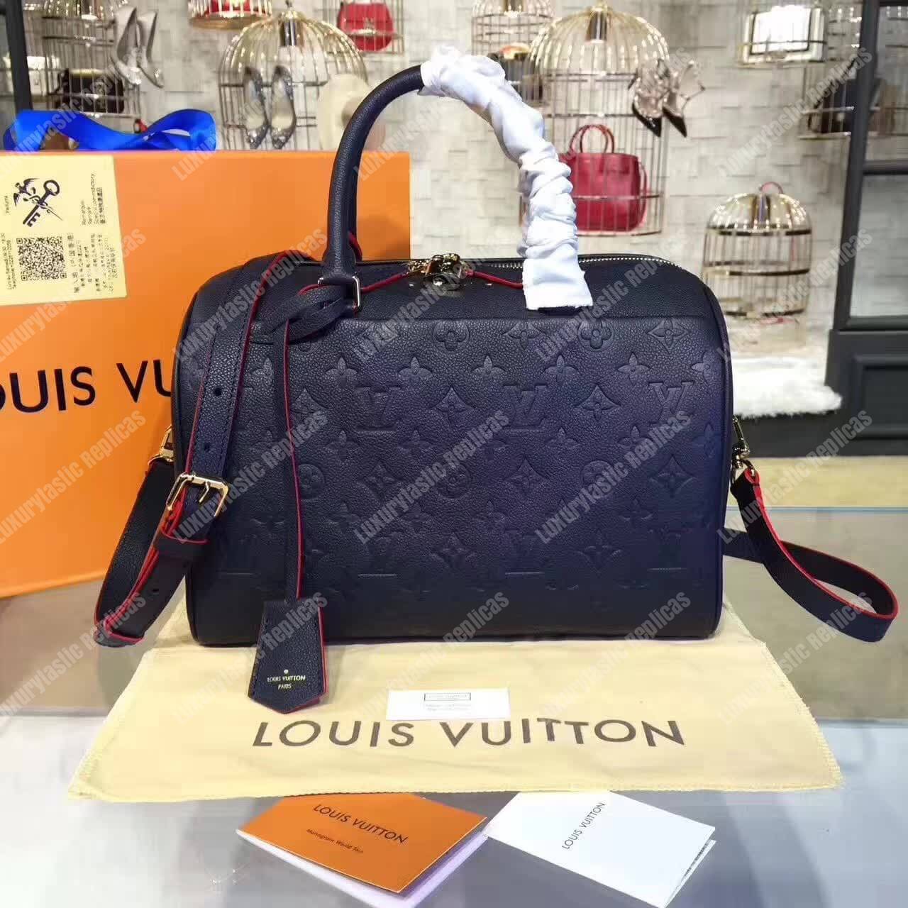 LV Speedy Bandouliere 30 Monogram Empreinte Leather Marine Rouge