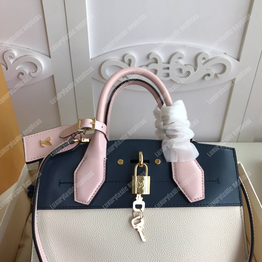 LV City Steamer PM Autres Cuirs Gris Antartica Navy Blue Rose Doux Pink