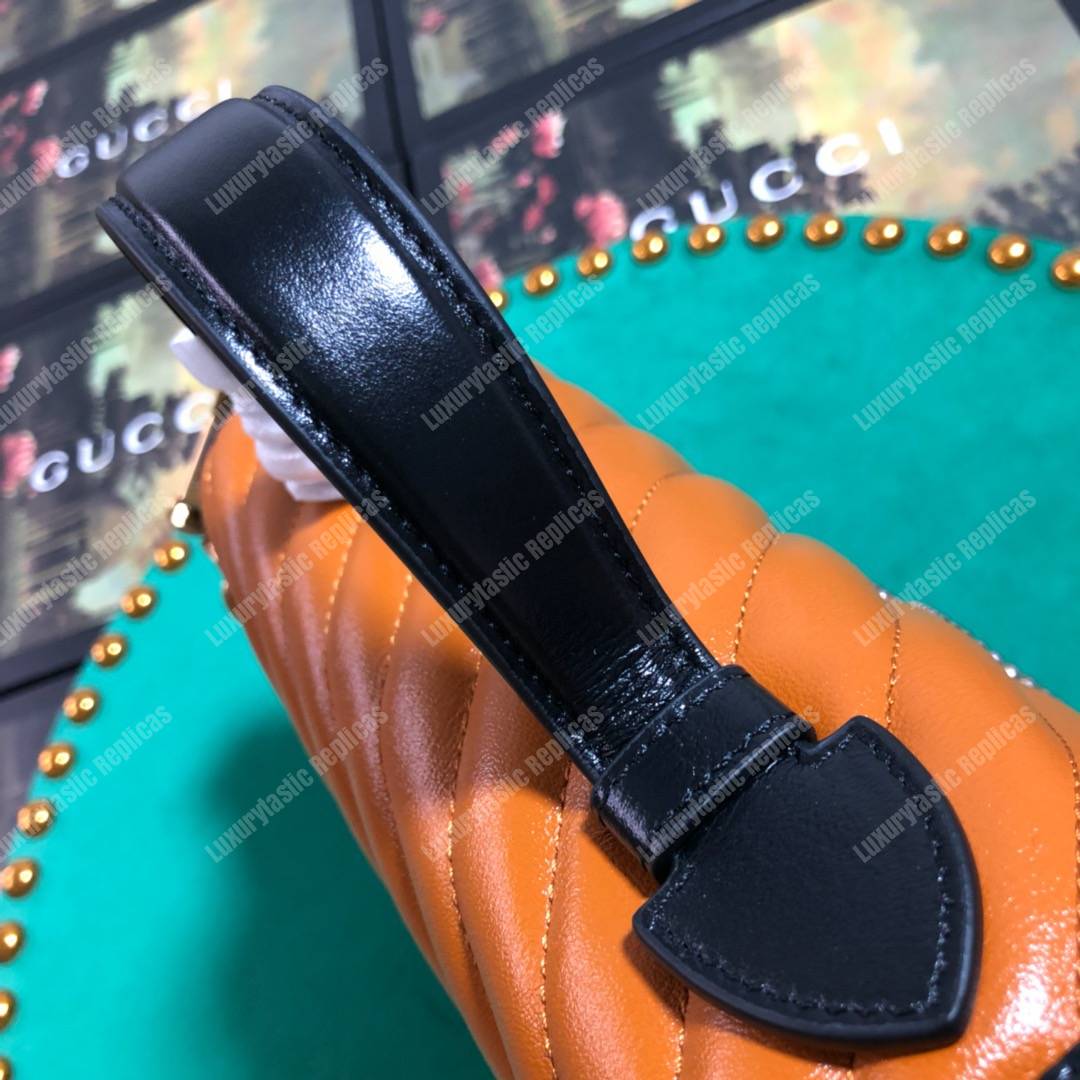 G*u*i gg marmont small top handle bag cognac matelassé