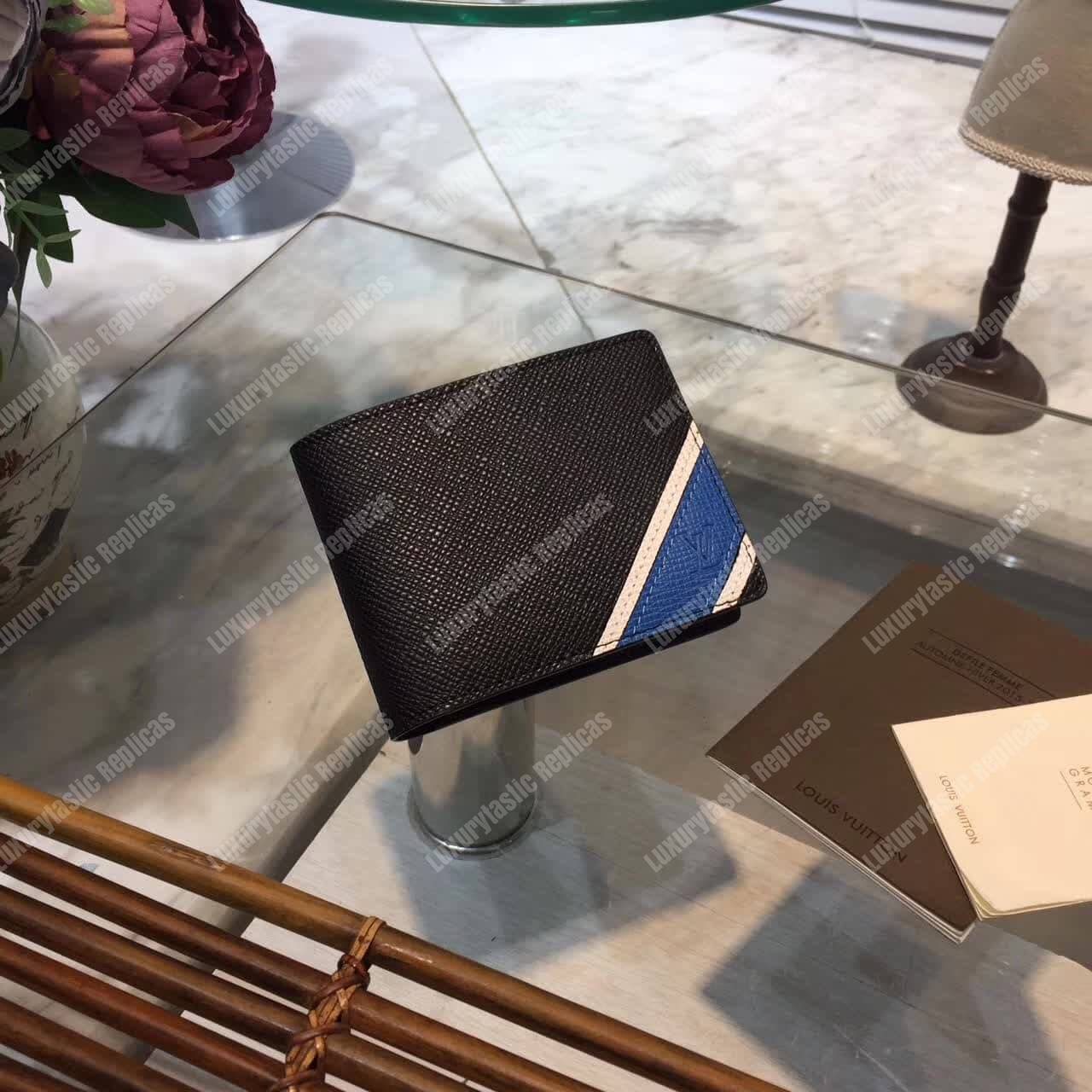 LV Multiple Wallet Taiga Leather Blue Stripe
