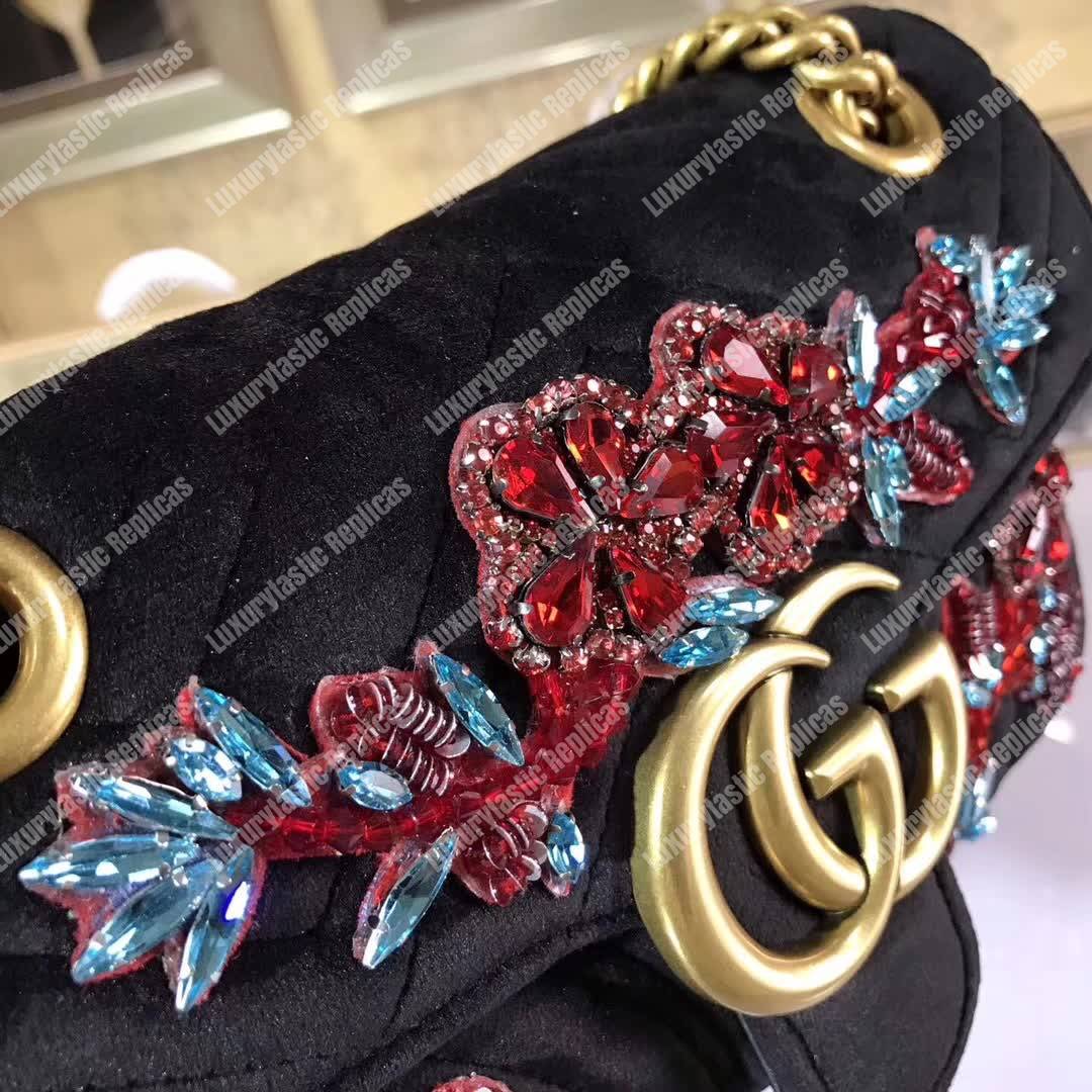 G*u*i gg marmont embroidered velvet mini bag blooms
