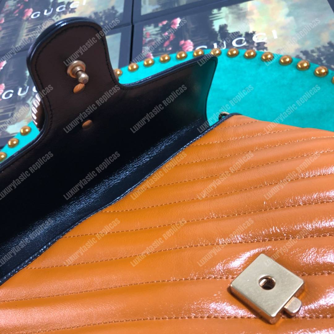 G*u*i gg marmont small top handle bag cognac matelassé