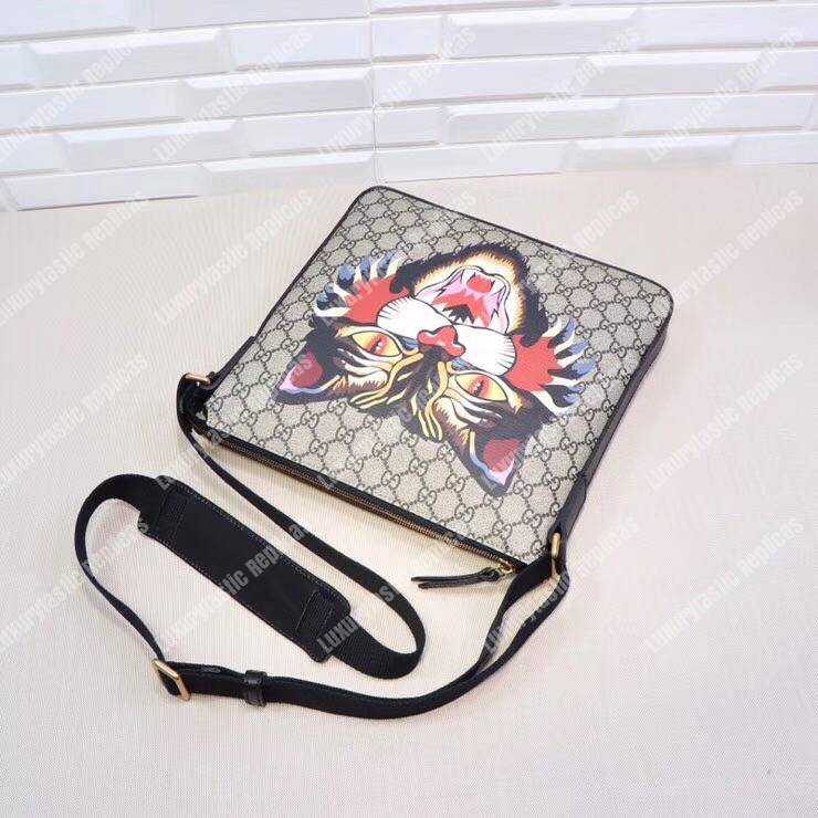 G*u*i angry cat print gg sup*e flat messenger bag