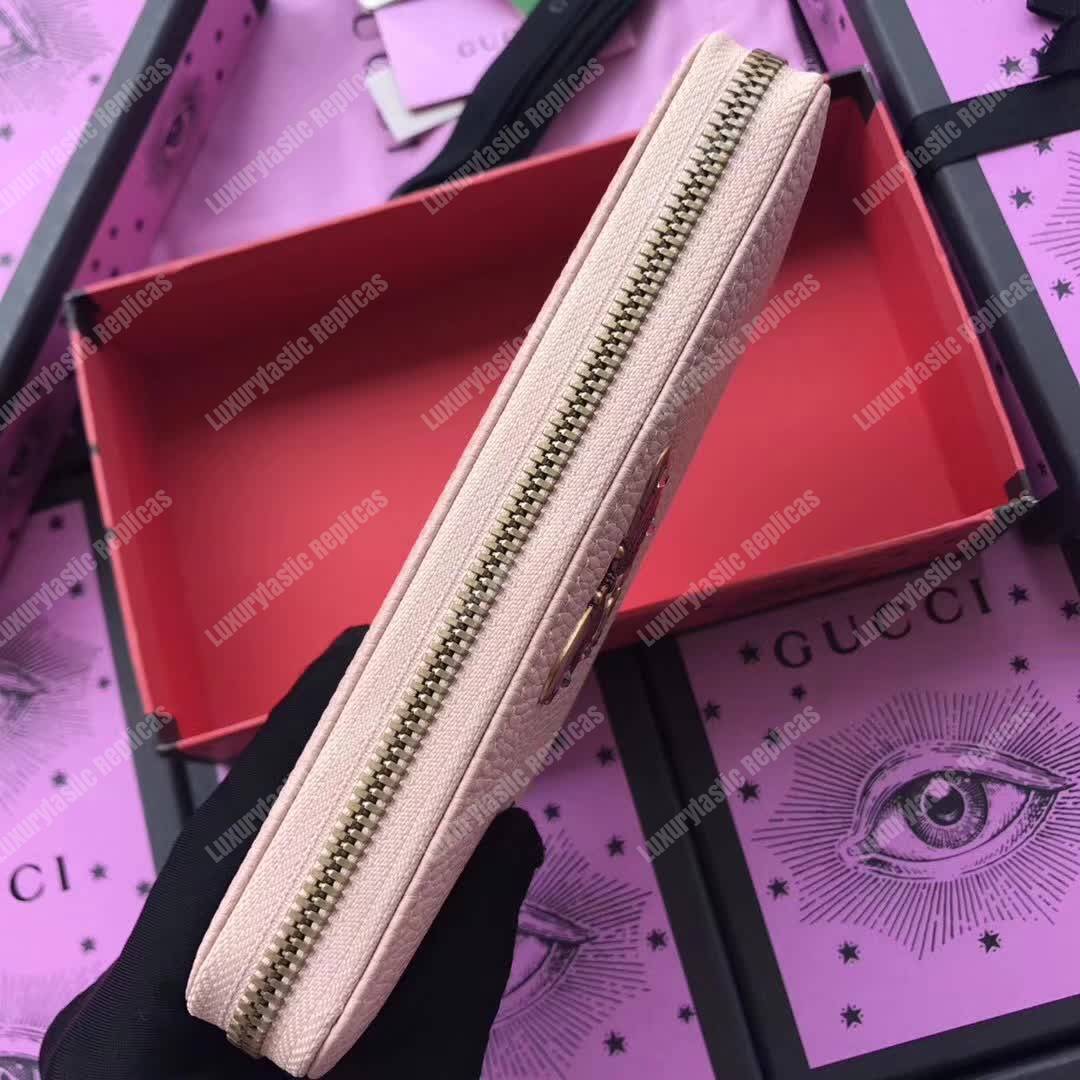 G*u*i gg leather zip around wallet with butterfly light pink