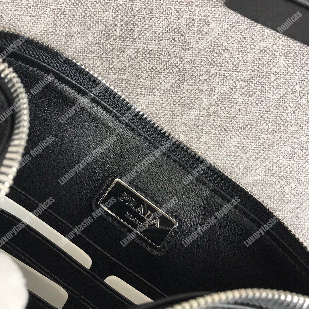 Pra*a saffiano and crocodile leather pouch black