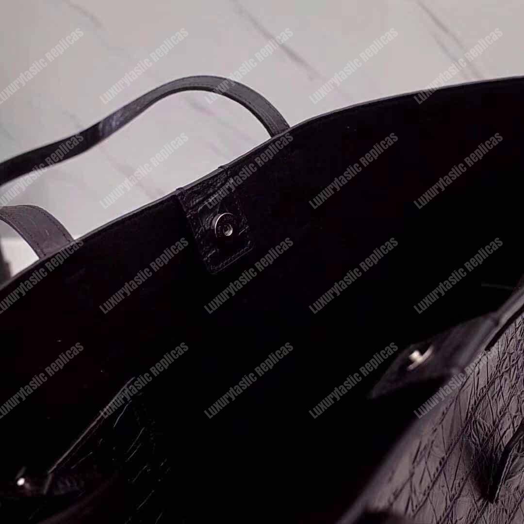 Saint Laurent Shopping Bag Embossed Crocodile Leather Black