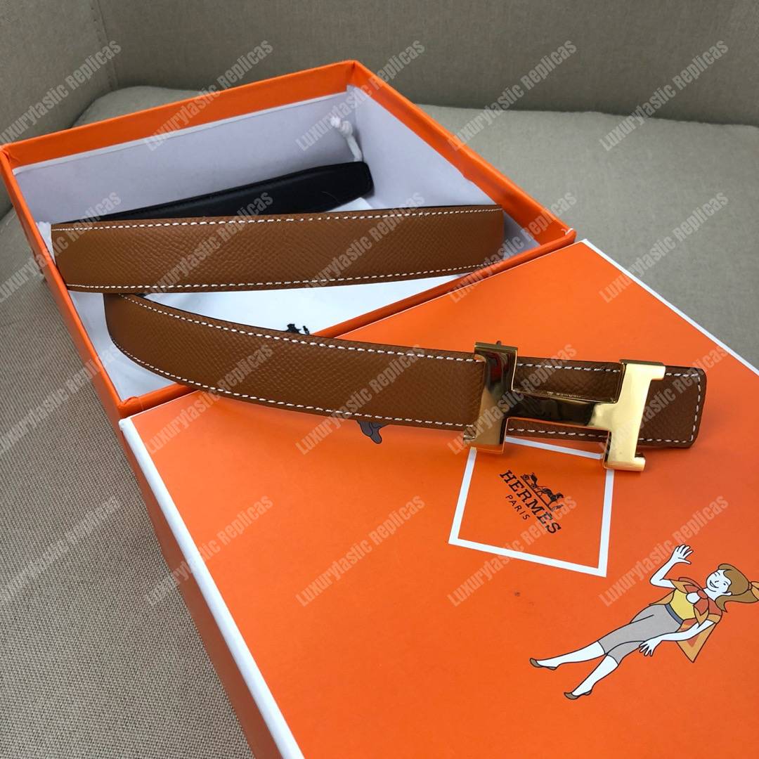 H**mes mini 5382 belt buckle & reversible leather strap brown / black