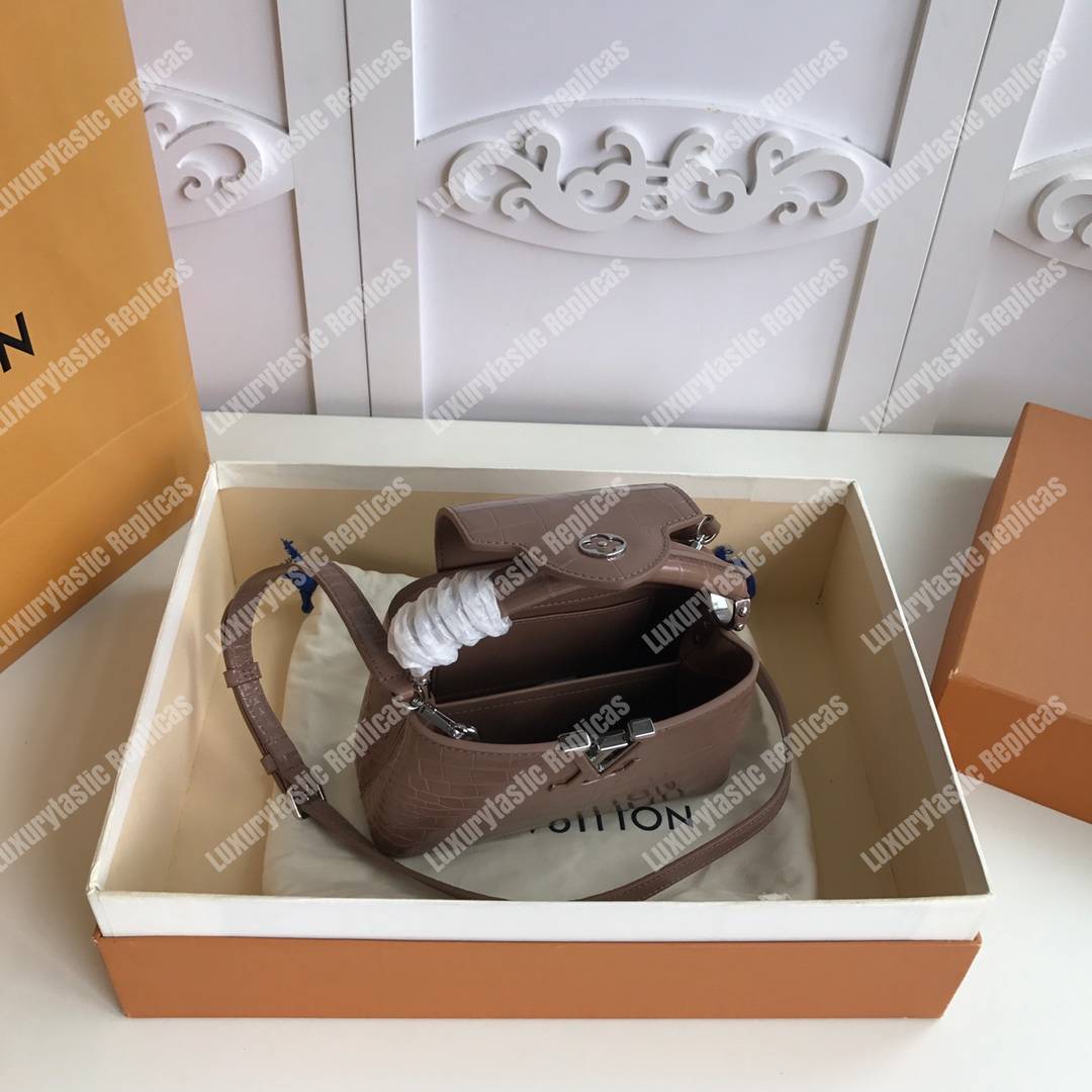 LV Capucines Mini Crocodilien Mat Taupe