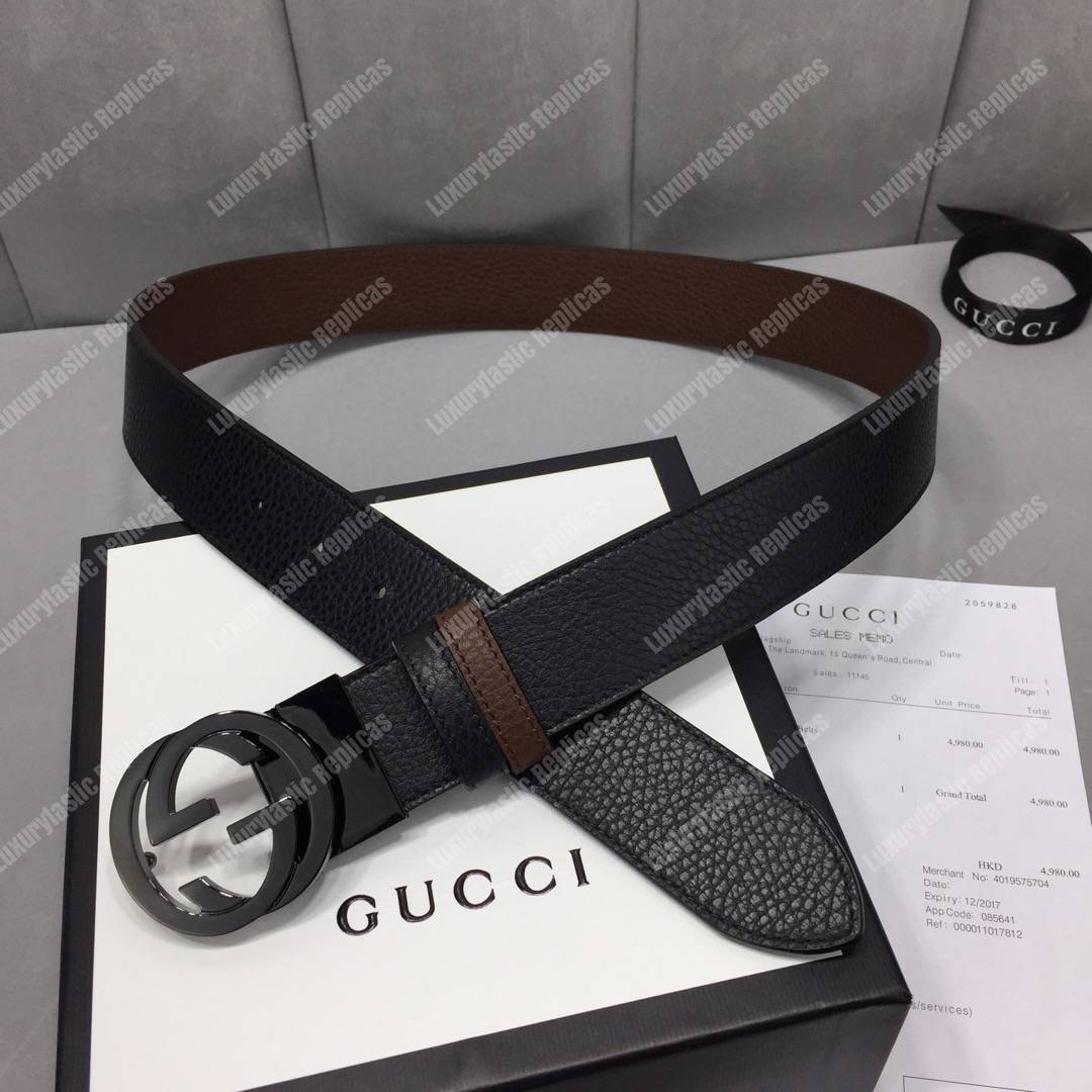 G*u*i leather belt with interlocking g buckle brown