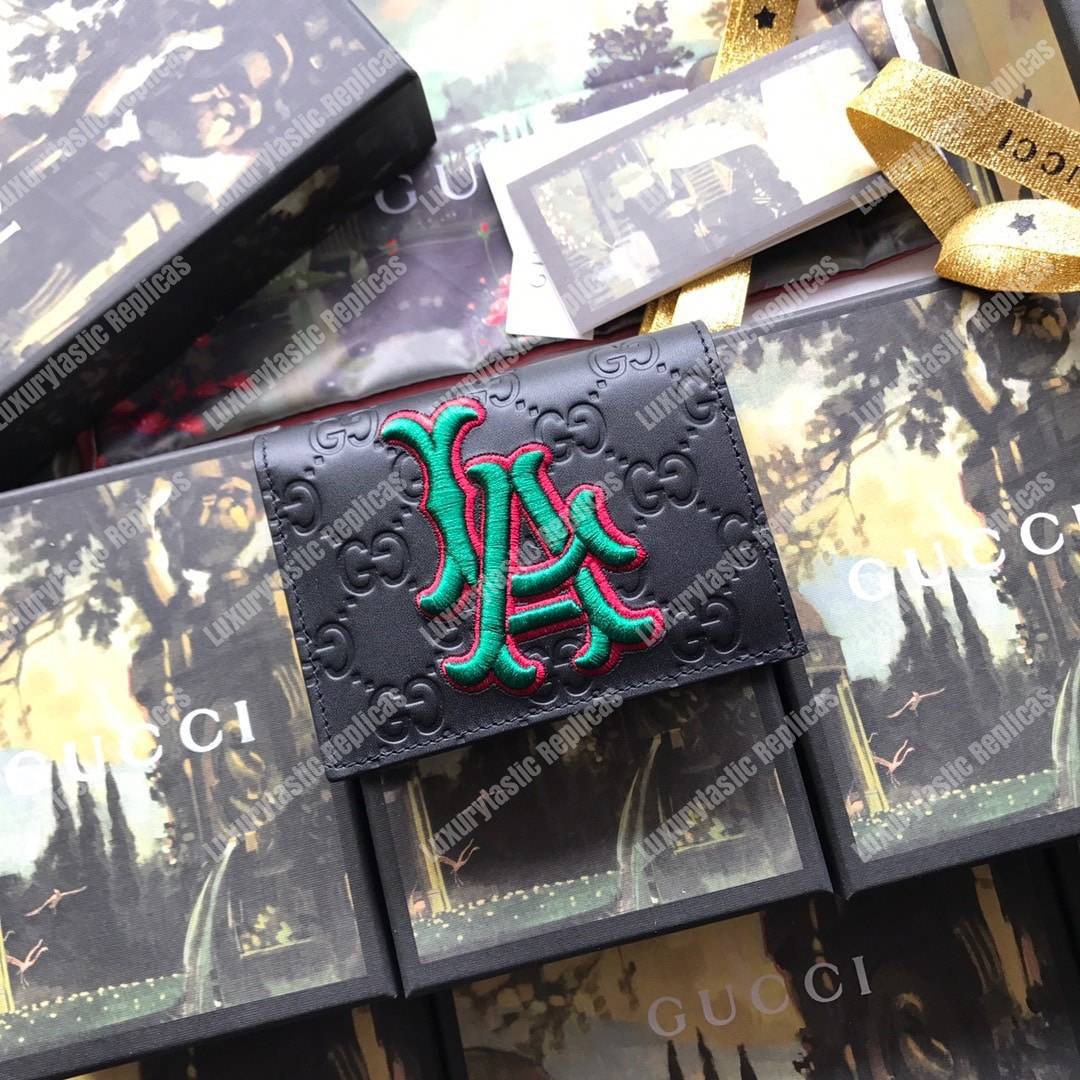 G*u*i coin wallet with la angels patch beige
